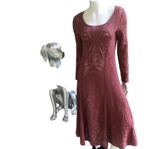 Peruvian Connection Crochet Pima Cotton Mauve Pink Long Sleeve Dress Women's M